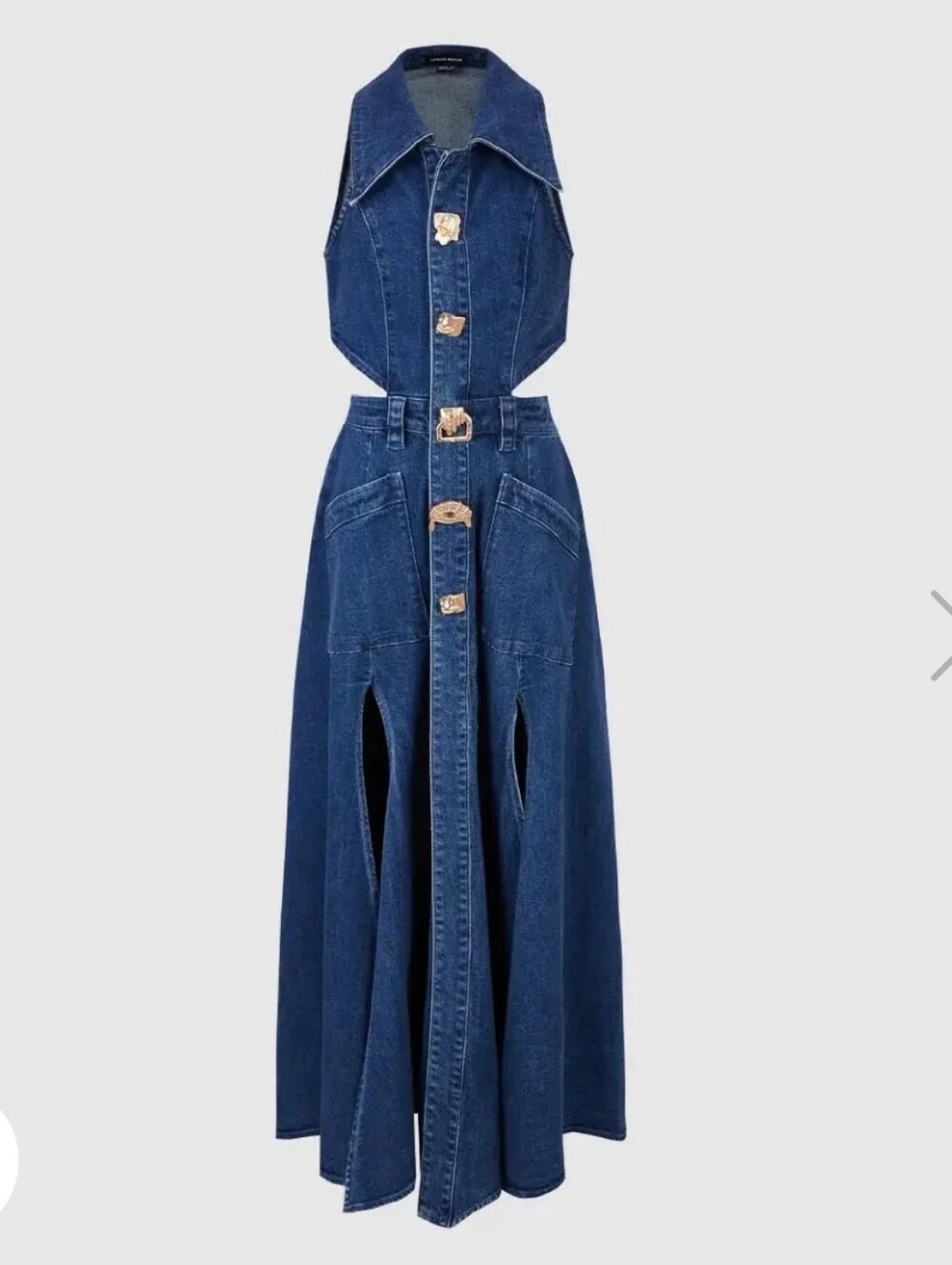 Sleeveless Dark Blue Denim Wide-Leg Maxi Dress with Front Slits (CUSTOM)🧵US 14 - Picture 4 of 5